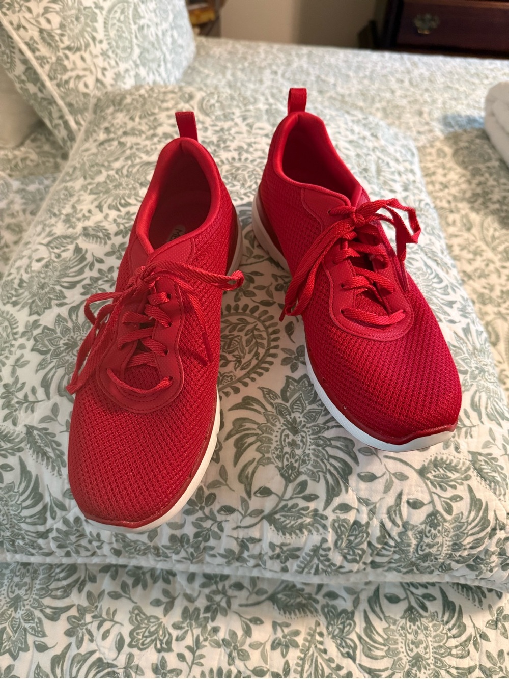 Skechers Women's Red Knit Lace-Up Athletic Sneakers